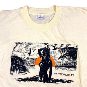 St. Thomas VI Sunset Beach 80’s Vintage Yellow T-shirt